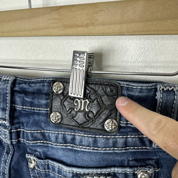 Miss Miss Women’s 28x30 Blue Denim Jeans Bootcut Embroidered Stretch Cut Off - Picture 5 of 8